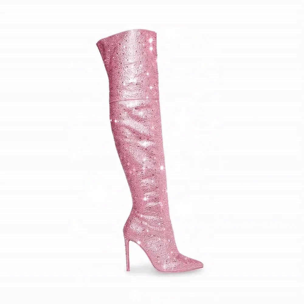 RARE Vivianne Thigh High Steve Madden Pink Beaded Stiletto Boots - Picture 2 of 8